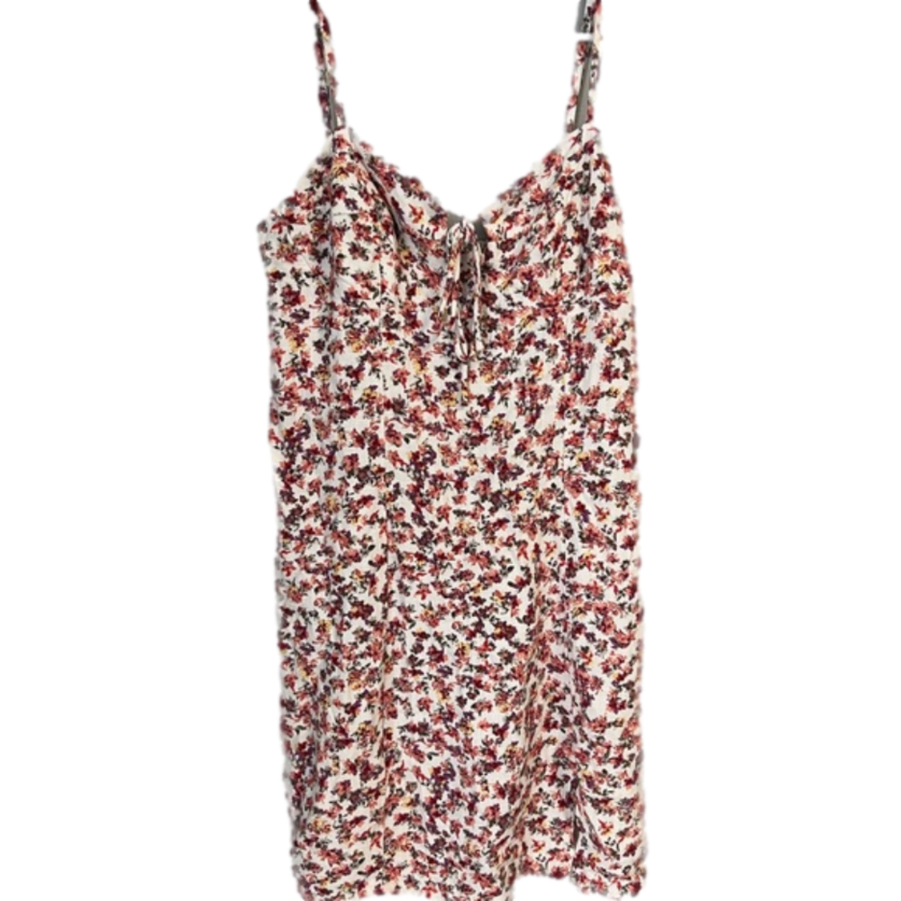 Aeropostale white colorful Floral V-neck tie front cami straps mini dress Small